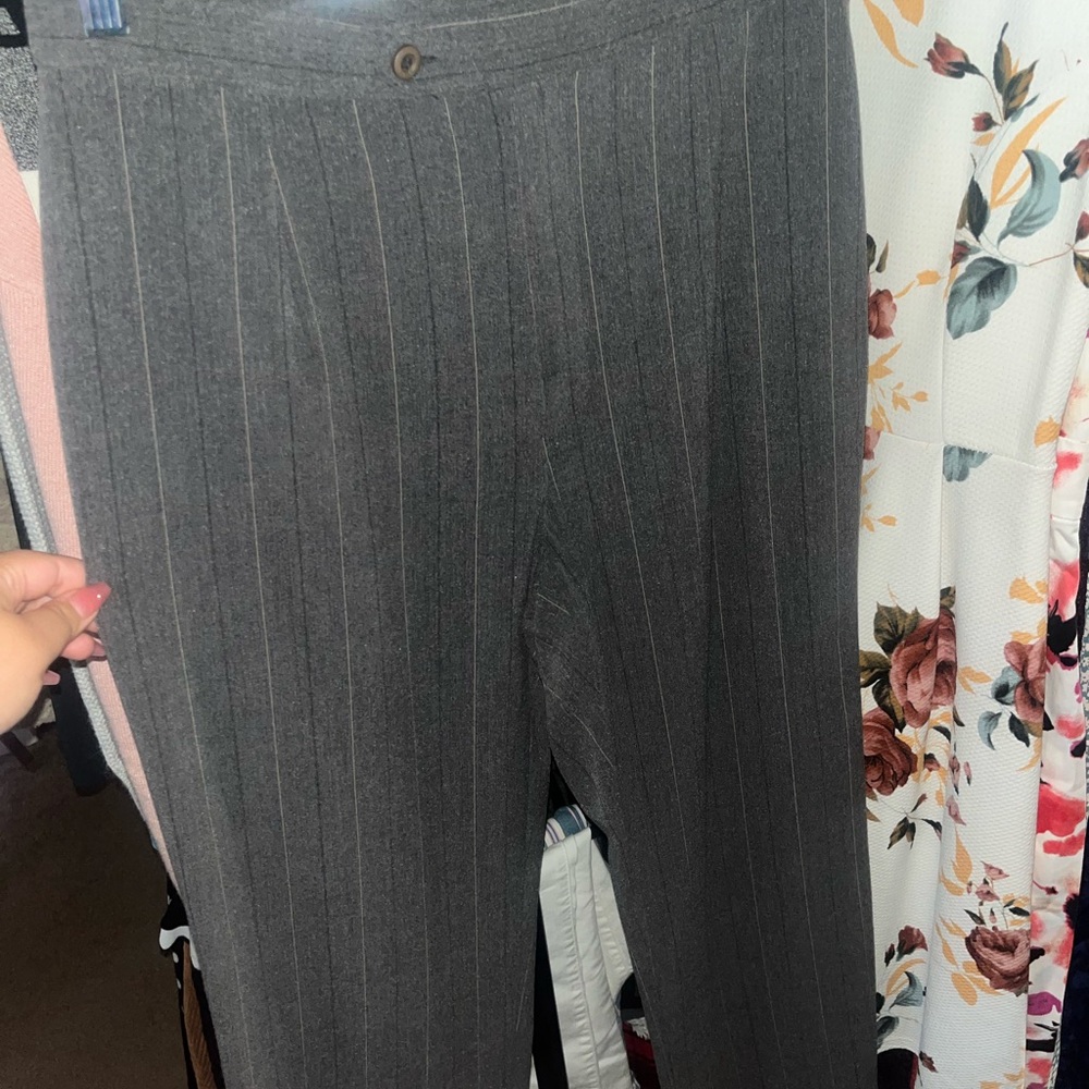 Laura Scott Gray Pinstripe Pantsuit
